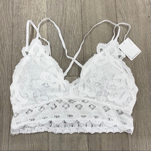 NWT White Long Line Crochet Lace Bralette Crop Top - Picture 2 of 2